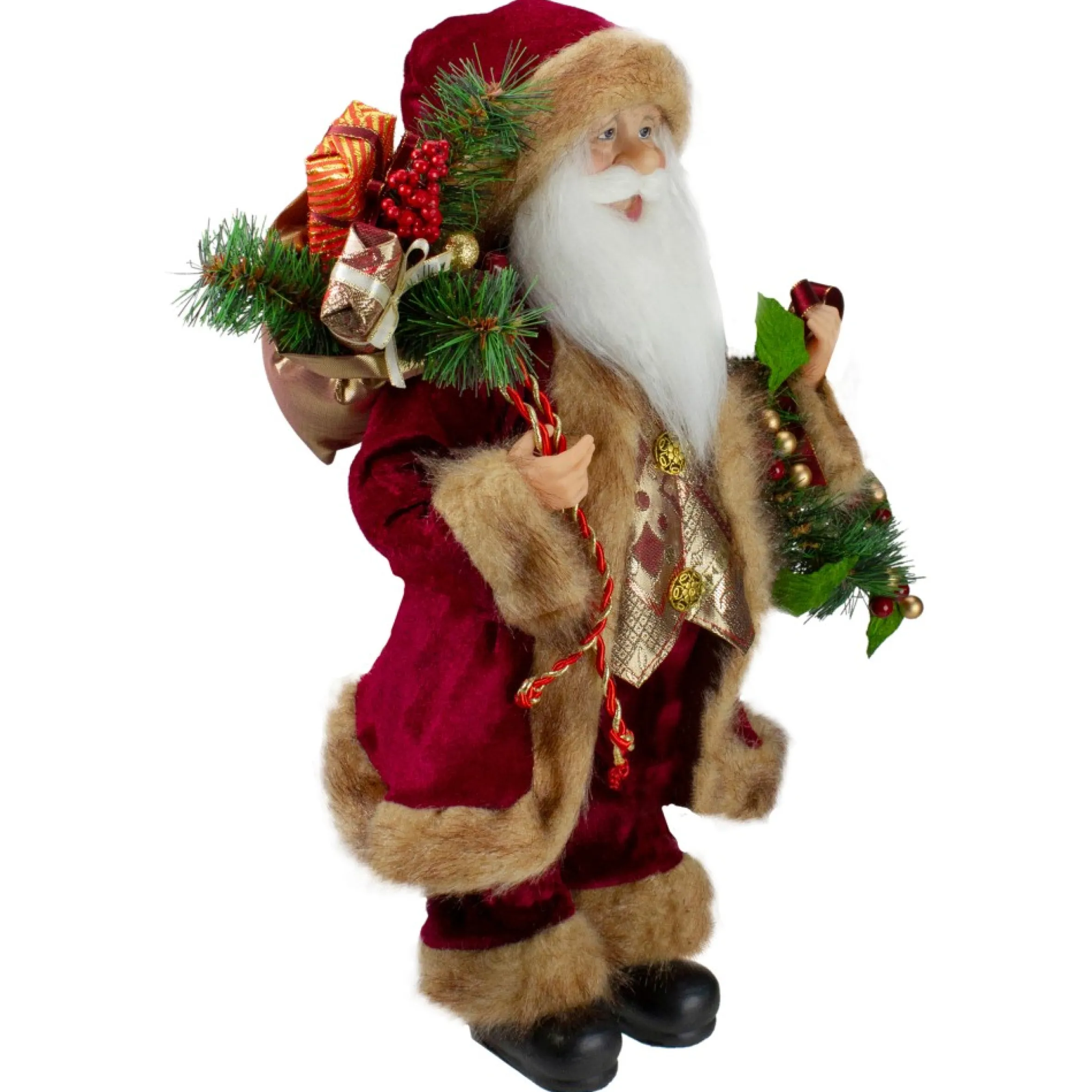 18" Red Santa Claus Holding A Wreath And Gift Bag Christmas Figurine