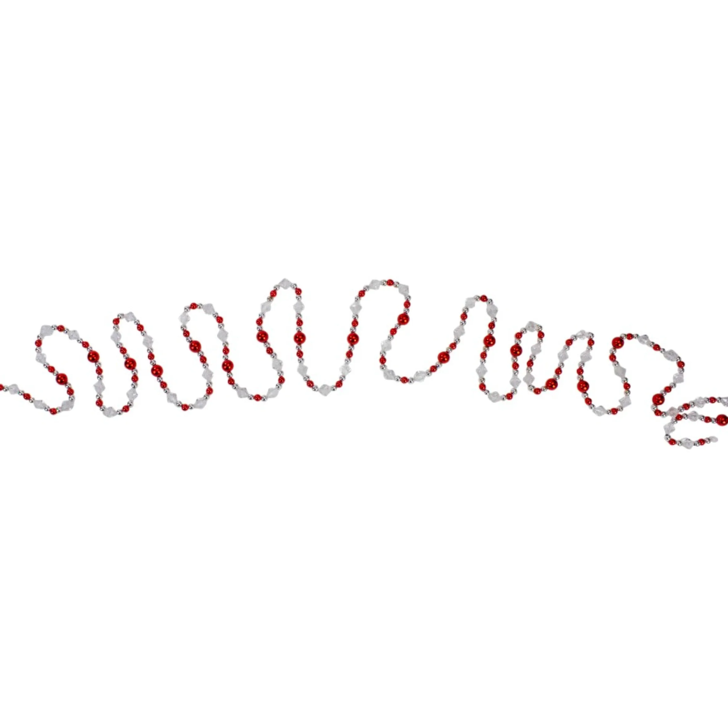 9' Red, Silver And Clear Faceted Beaded Christmas Garland - Unlit
