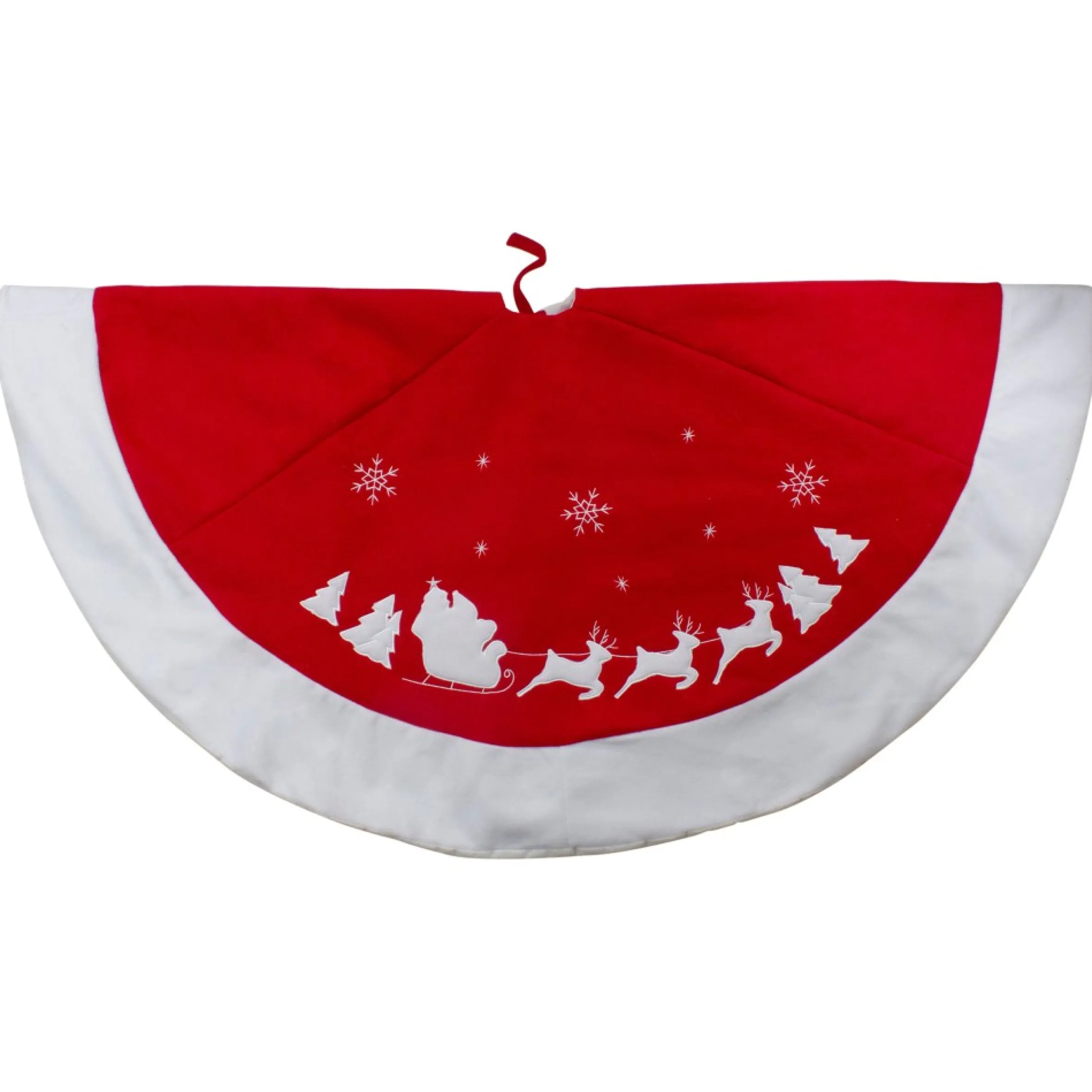 48" Red Sleigh And Reindeer Embroidered Christmas Tree Skirt