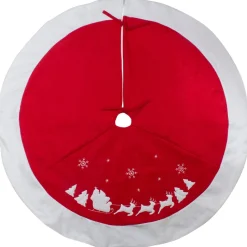 48" Red Sleigh And Reindeer Embroidered Christmas Tree Skirt