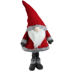 28" Red Standing Christmas Santa Claus Gnome With Gray Faux Fur Trim