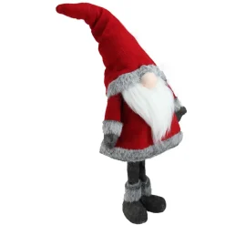 28" Red Standing Christmas Santa Claus Gnome With Gray Faux Fur Trim