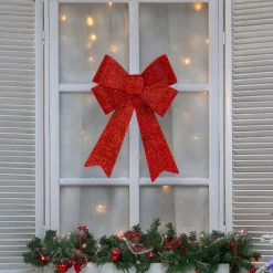 18" Red Tinsel 4-Loop Bow Christmas Decoration