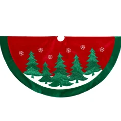 48" Red Velvet Background With Green Trees Christmas Tree Skirt