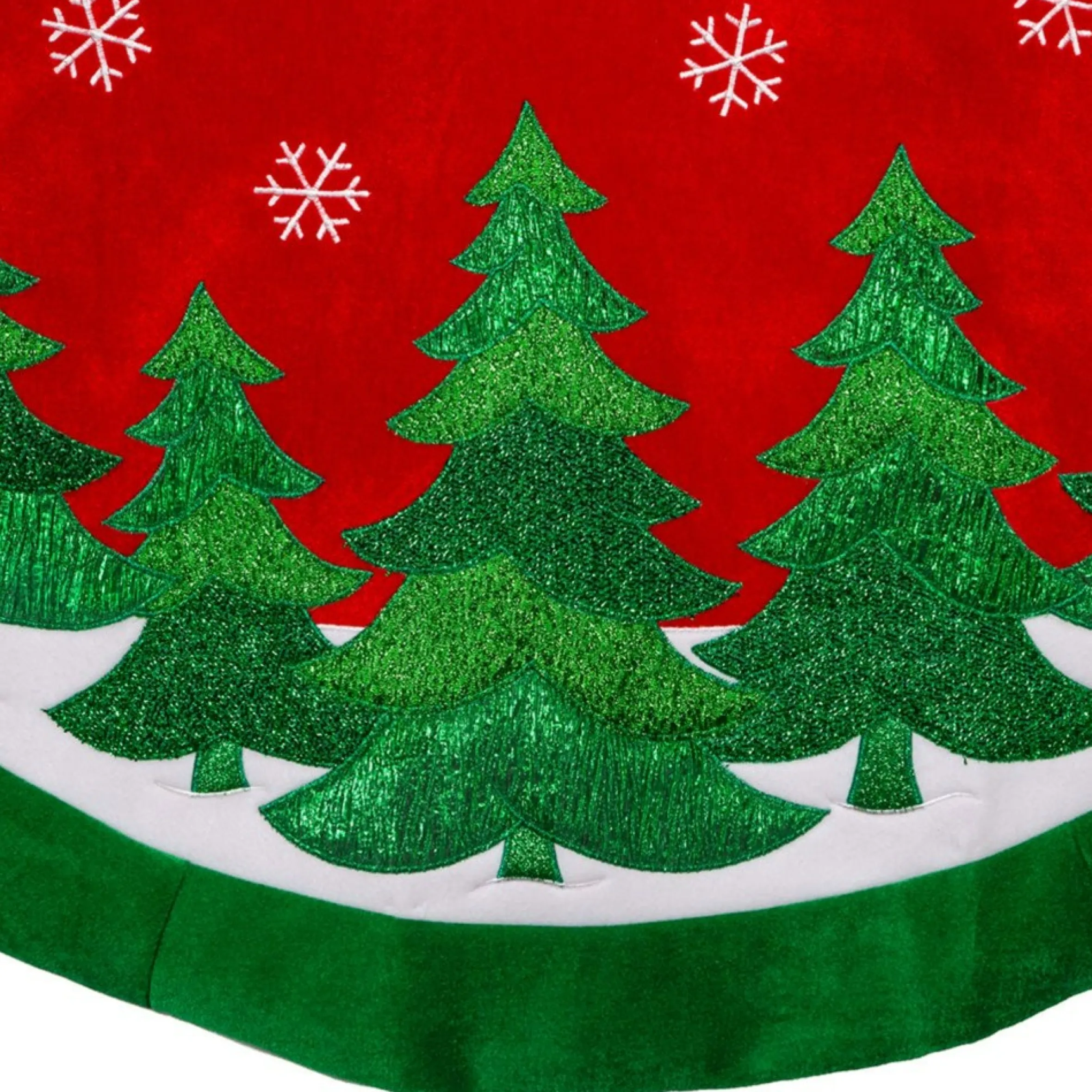 48" Red Velvet Background With Green Trees Christmas Tree Skirt