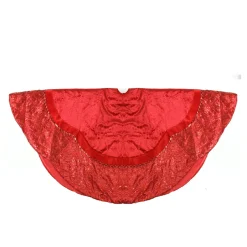 60" Red Velvet Damask Sequin Embroidered Poinsettia Trimmed Scalloped Edge Christmas Tree Skirt