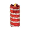6" Red, White And Gold Striped Flameless Led Glass Christmas Pillar Candle
