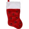 14" Red With Black Paw Prints And White Cuff Christmas Stocking