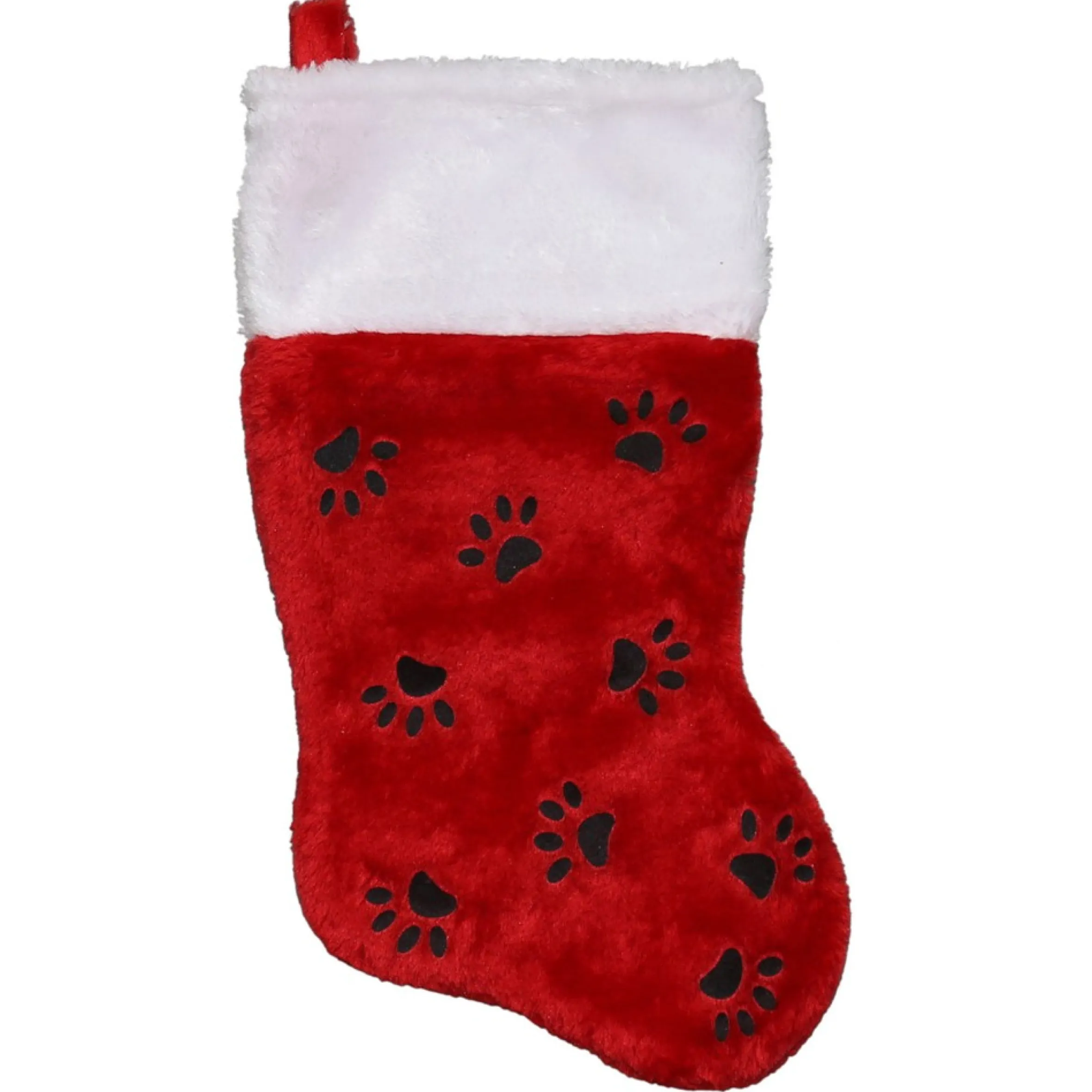 14" Red With Black Paw Prints And White Cuff Christmas Stocking