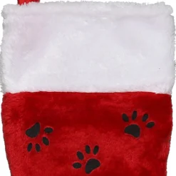 14" Red With Black Paw Prints And White Cuff Christmas Stocking