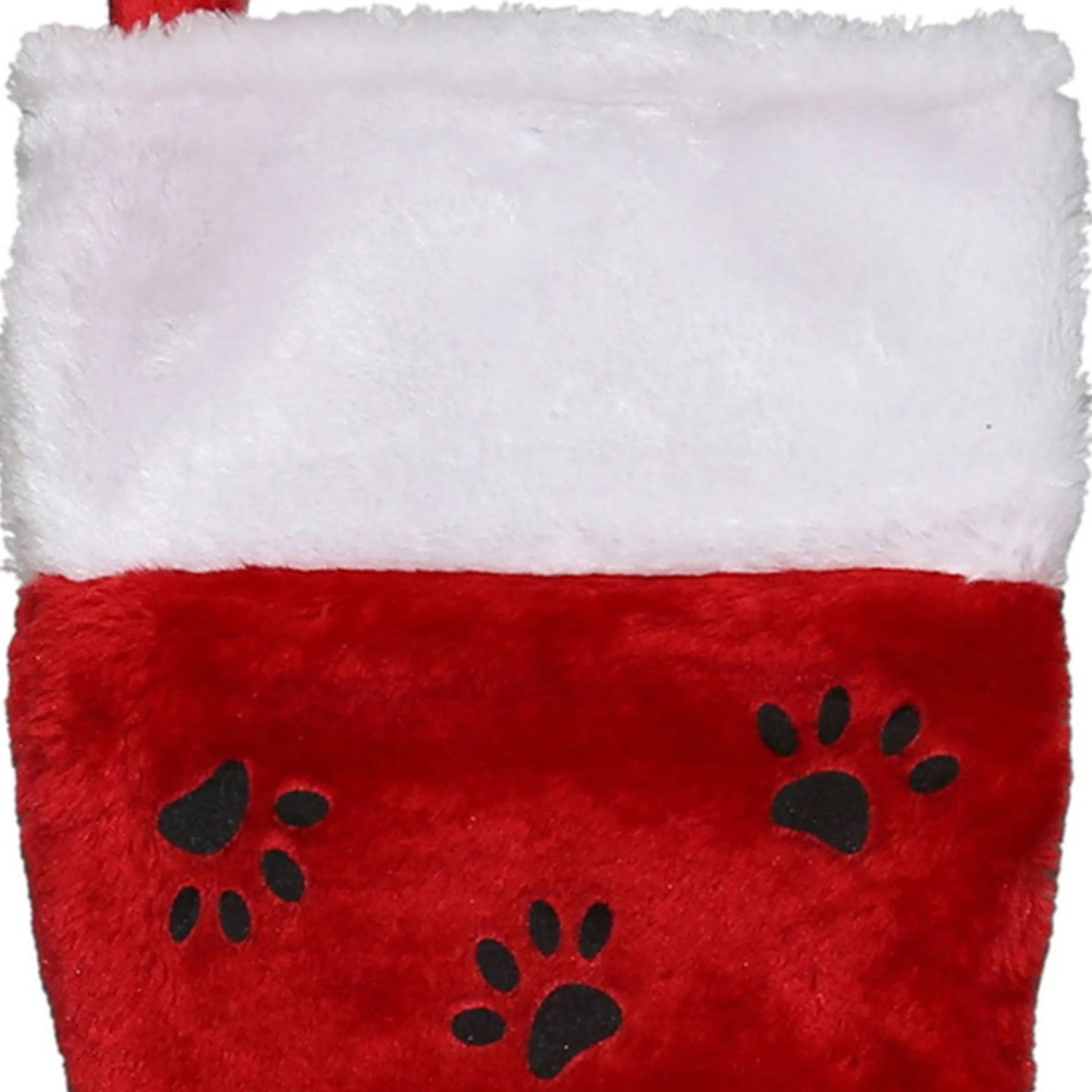 14" Red With Black Paw Prints And White Cuff Christmas Stocking