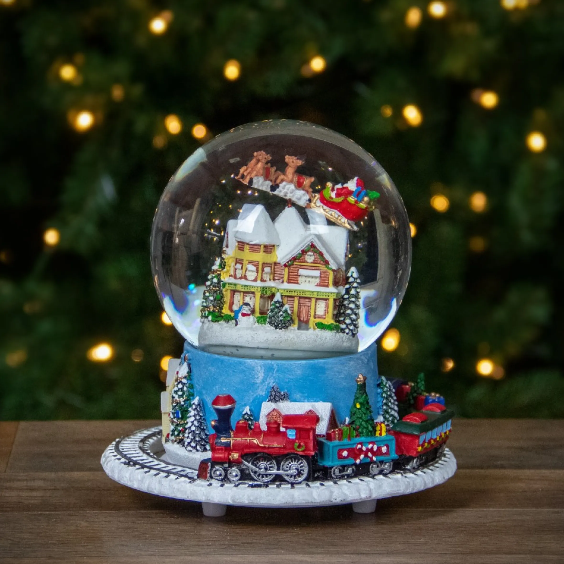 6.5" Revolving House With Santa And Train Musical Christmas Snow Globe