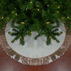48" Rose Gold And White Reversible Sequin Trim Christmas Tree Skirt