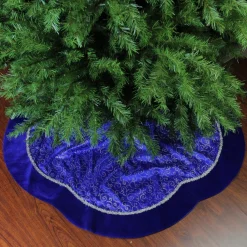 48" Royal Blue And Silver Swirl Christmas Tree Skirt With Scalloped Trim