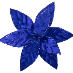 10" Royal Blue Glittered Poinsettia Floral Christmas Clip