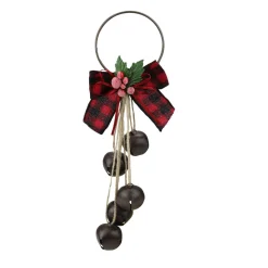 12" Rustic Bow With Round Bells Christmas Door Hanger