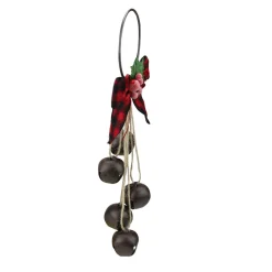 12" Rustic Bow With Round Bells Christmas Door Hanger