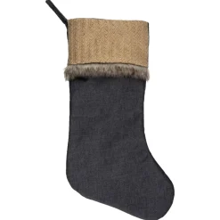 20" Rustic Burlap And Chambray Christmas Stocking