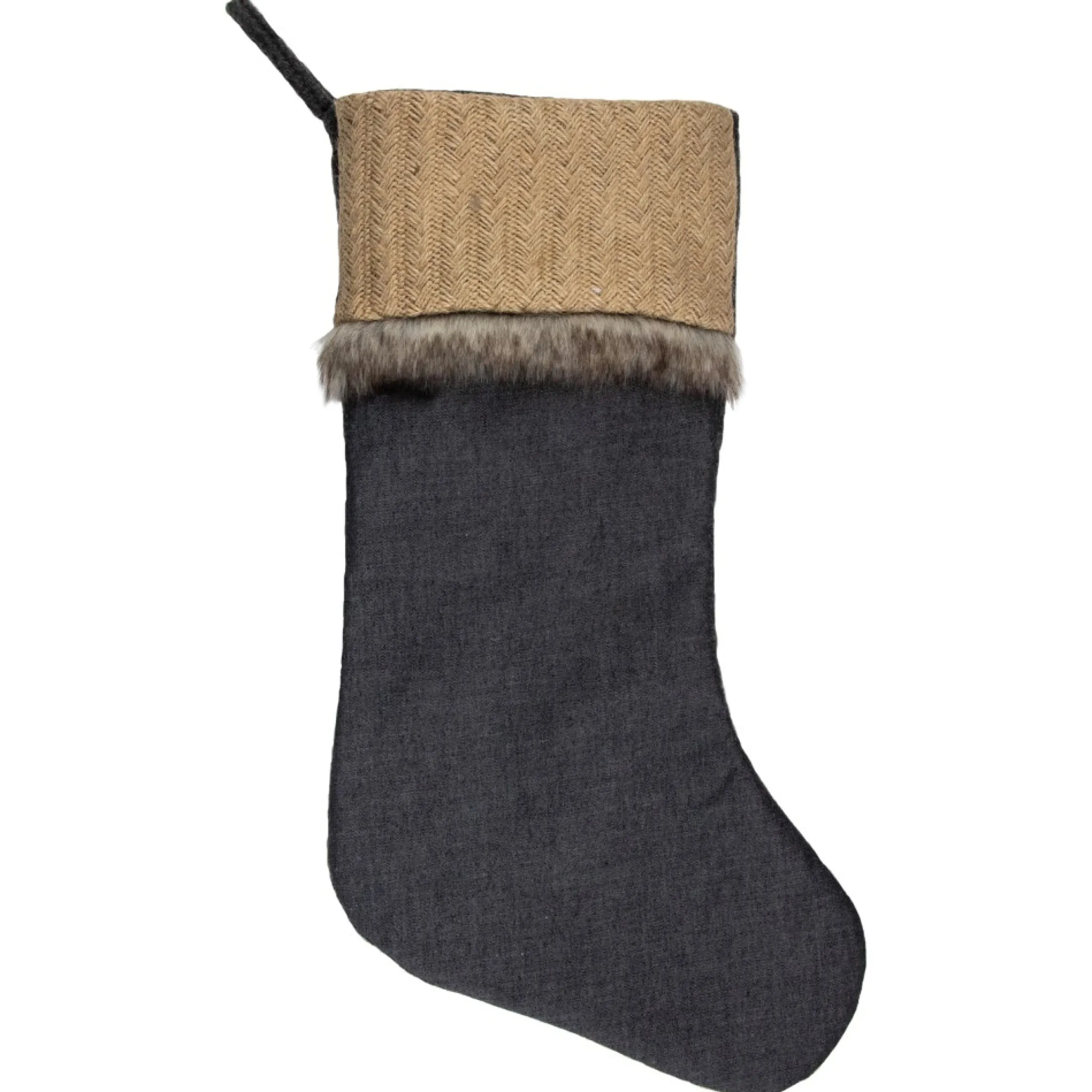 20" Rustic Burlap And Chambray Christmas Stocking