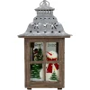 16.5" Rustic Wooden Snowman Holiday Scene Christmas Pillar Candle Lantern