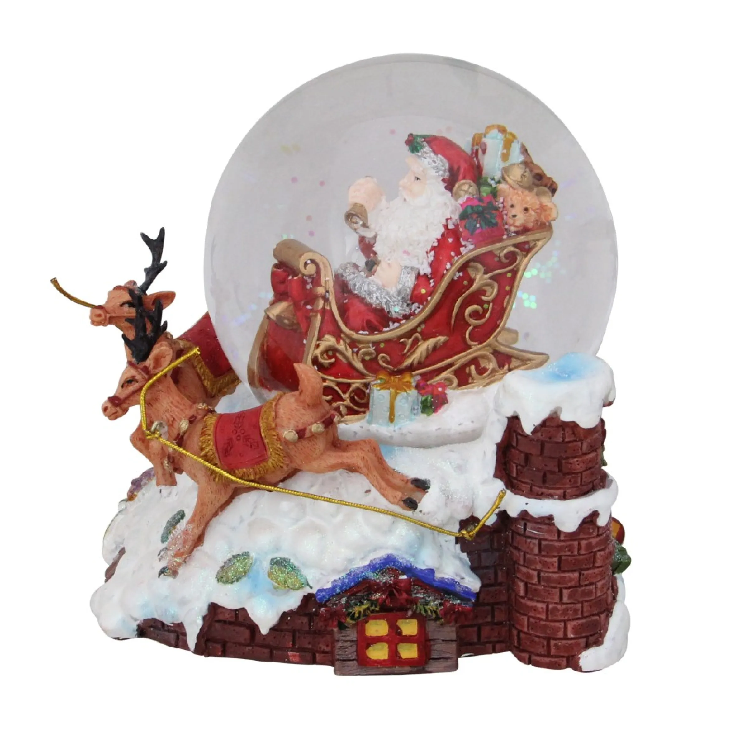 5.5" Santa Claus On Sleigh With Reindeer Musical Christmas Snow Globe