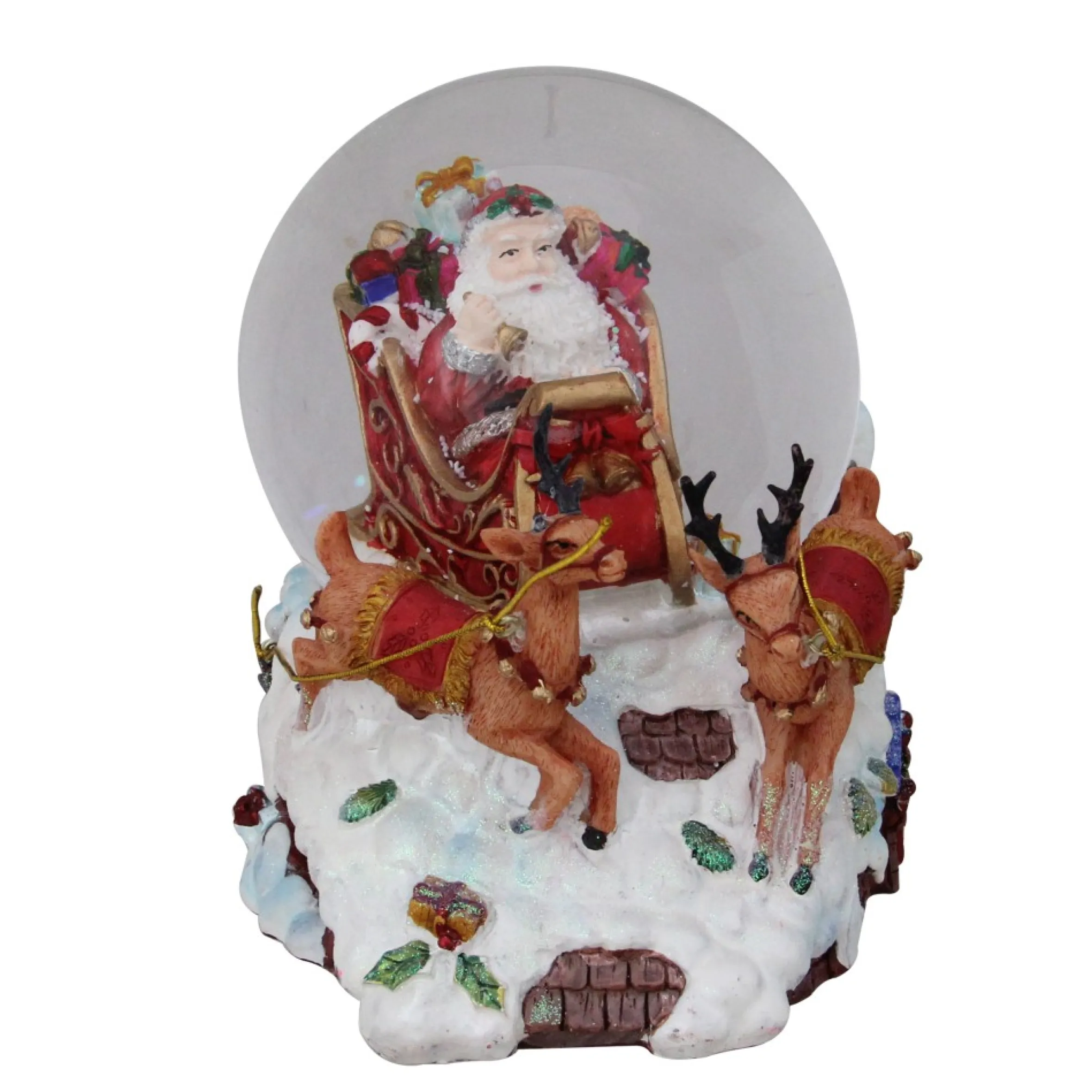 5.5" Santa Claus On Sleigh With Reindeer Musical Christmas Snow Globe