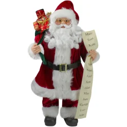 24" Santa Claus With Bag Of Gifts And Naughty Or Nice List Christmas Figure