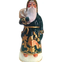8" Santa Green Coat With Partridge Schaller Christmas Paper Mache Candy Container