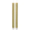 Set 2 Gold Glittered Flameless Led Taper Christmas Candles 11"