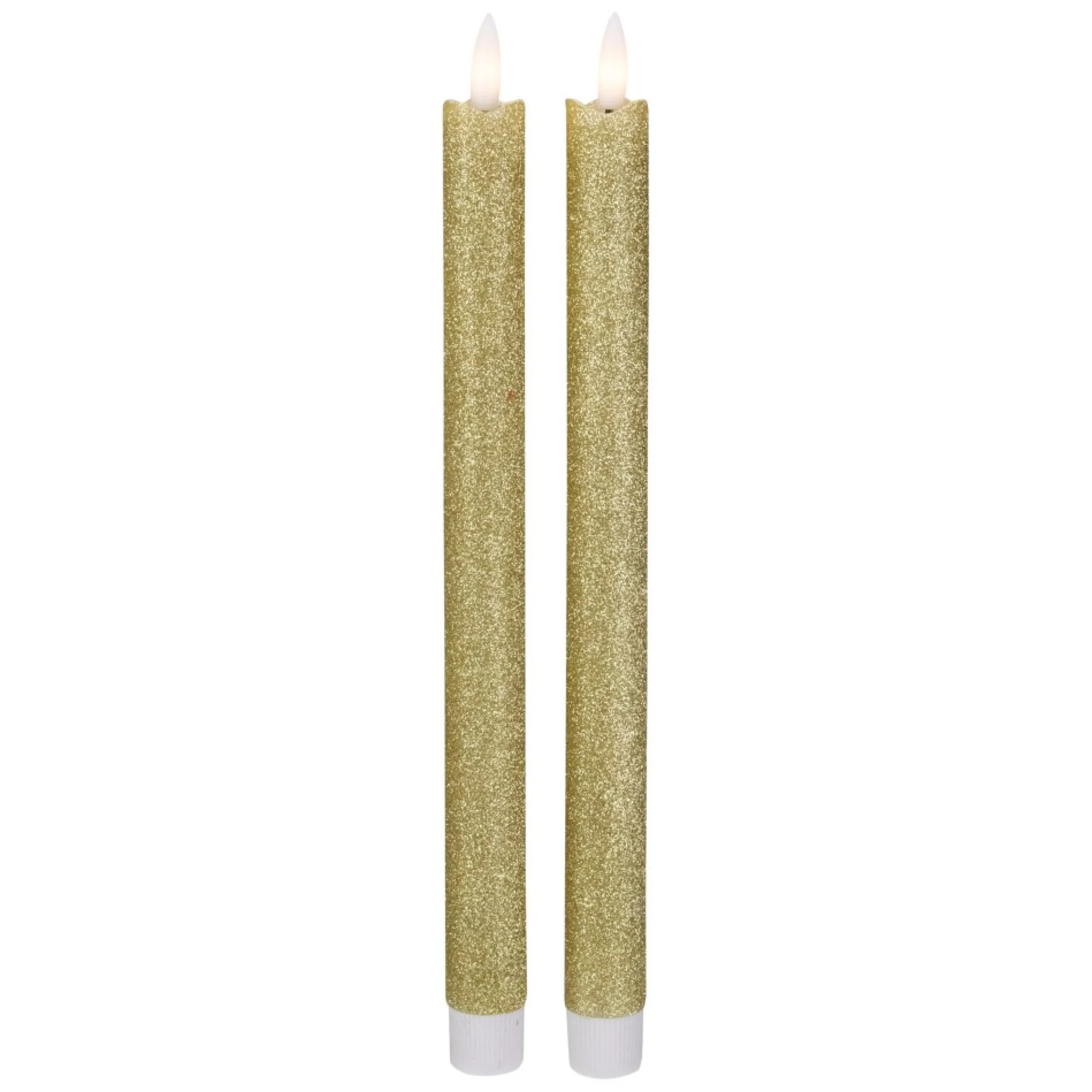 Set 2 Gold Glittered Flameless Led Taper Christmas Candles 11"
