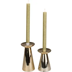 Set 2 Gold Glittered Flameless Led Taper Christmas Candles 11"