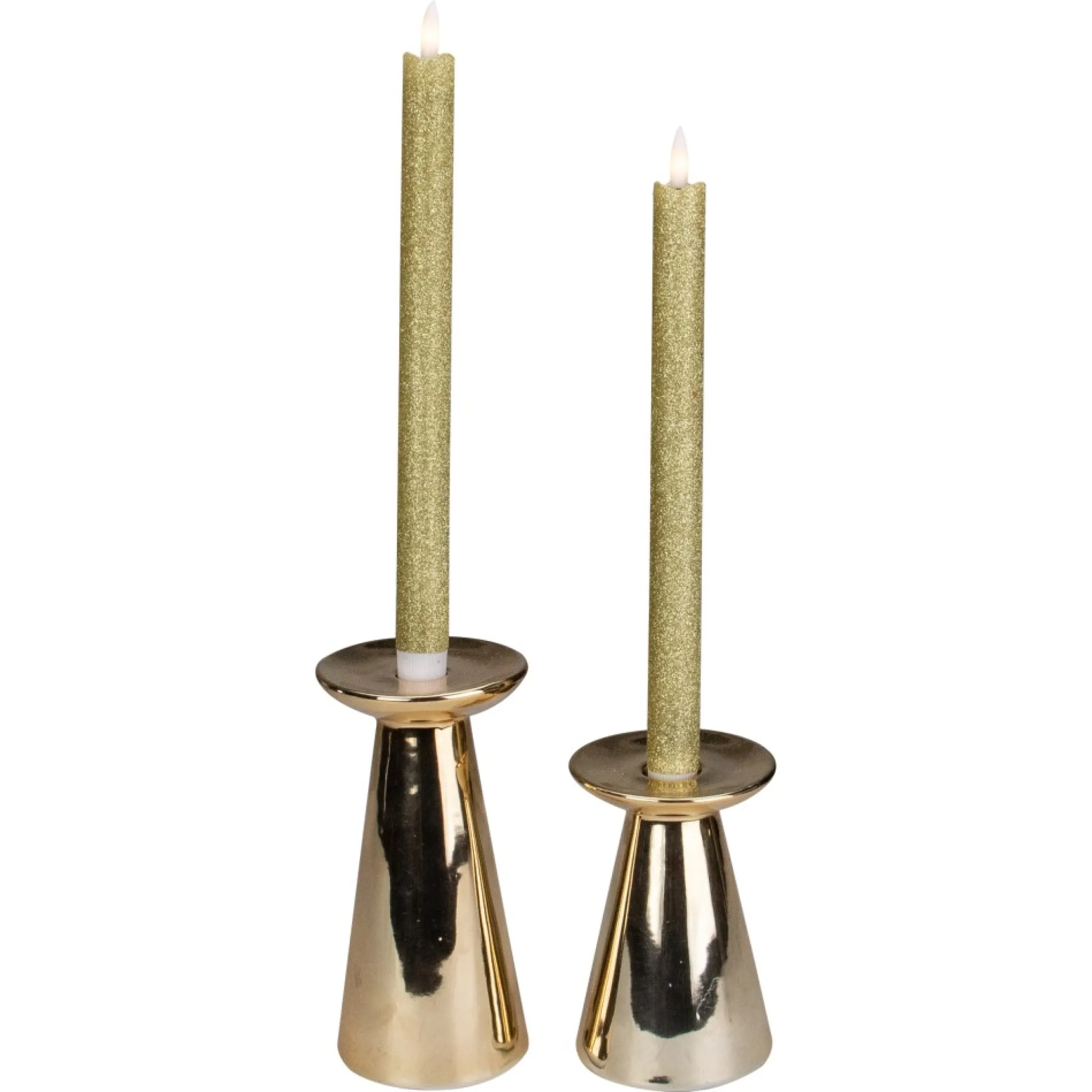 Set 2 Gold Glittered Flameless Led Taper Christmas Candles 11"