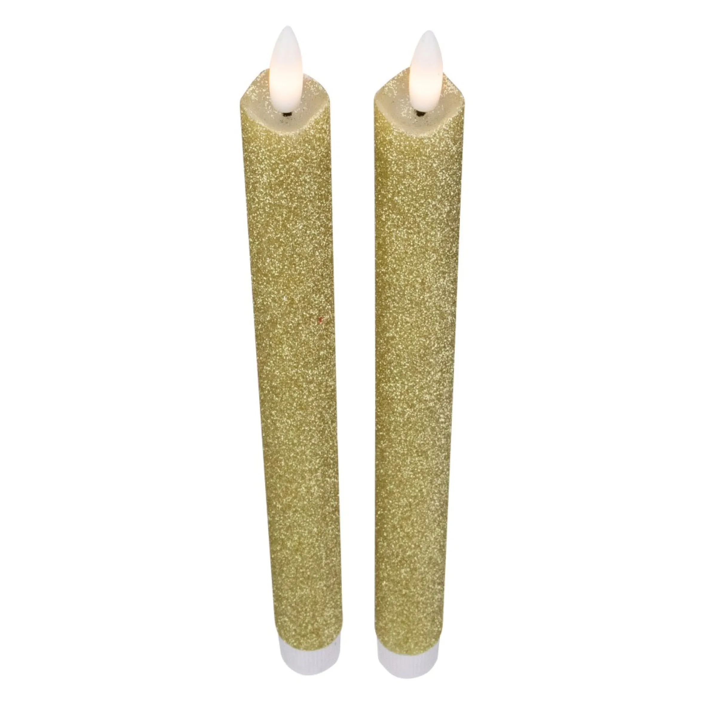 Set 2 Gold Glittered Flameless Led Taper Christmas Candles 11"