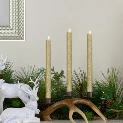 Set 2 Gold Glittered Flameless Led Taper Christmas Candles 11