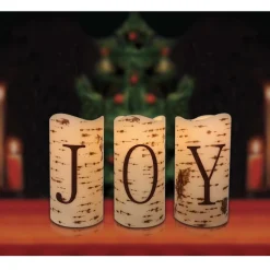 Set Of 3 Battery Operated Joy Christmas Led Flame-Less Candles 6"