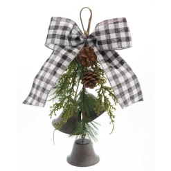 Set Of 6 Black And White Gingham Tie With Bells 13"