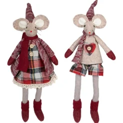 Set Of 2 Boy And Girl Sitting Plush Christmas Mice Figures 16"