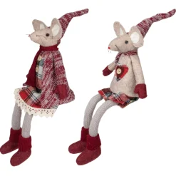 Set Of 2 Boy And Girl Sitting Plush Christmas Mice Figures 16"