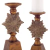 Set Of 2 Brown Snowflake Christmas Pillar Candle Holders 13"