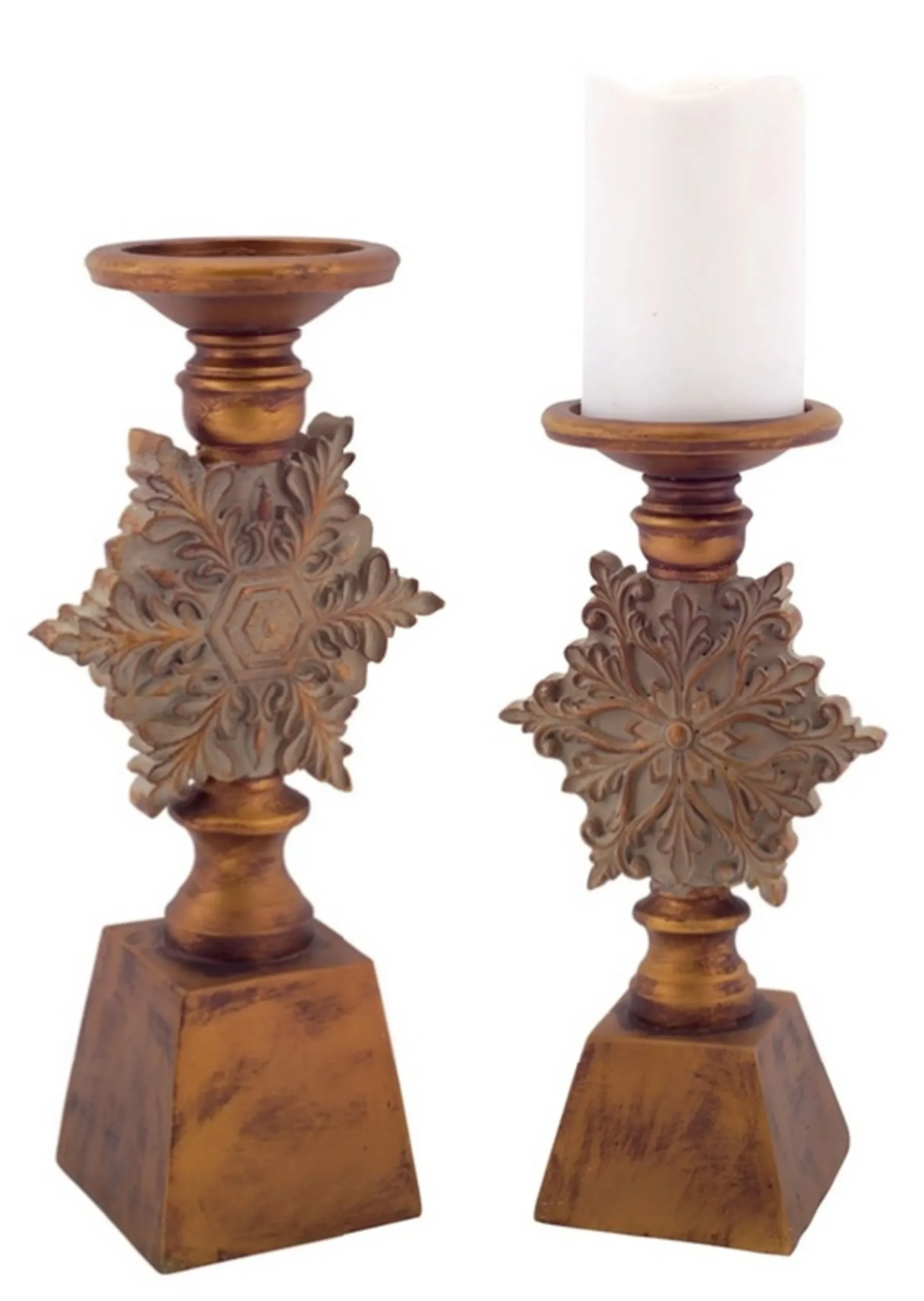 Set Of 2 Brown Snowflake Christmas Pillar Candle Holders 13"