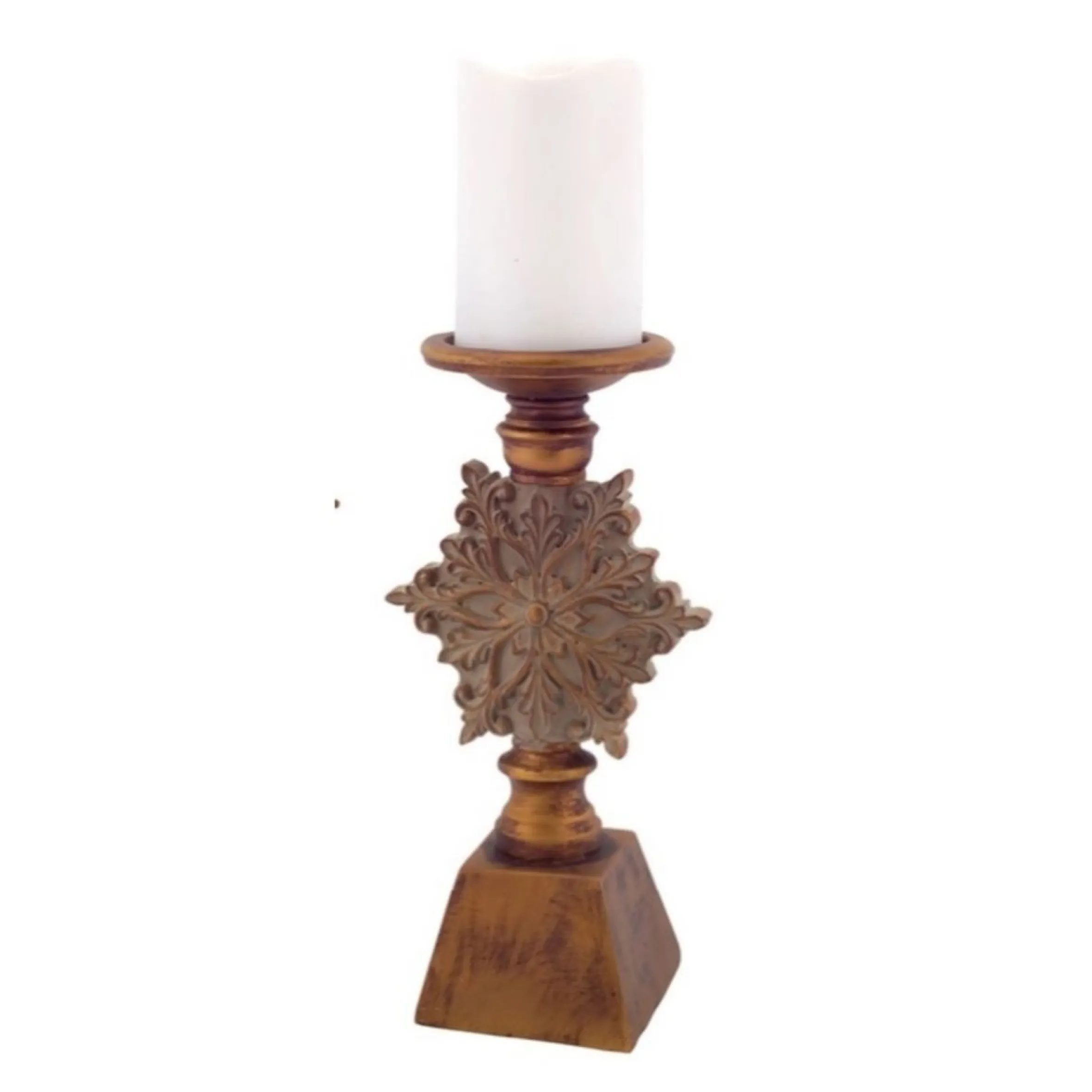Set Of 2 Brown Snowflake Christmas Pillar Candle Holders 13"