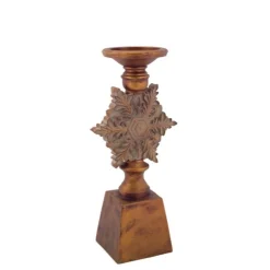 Set Of 2 Brown Snowflake Christmas Pillar Candle Holders 13