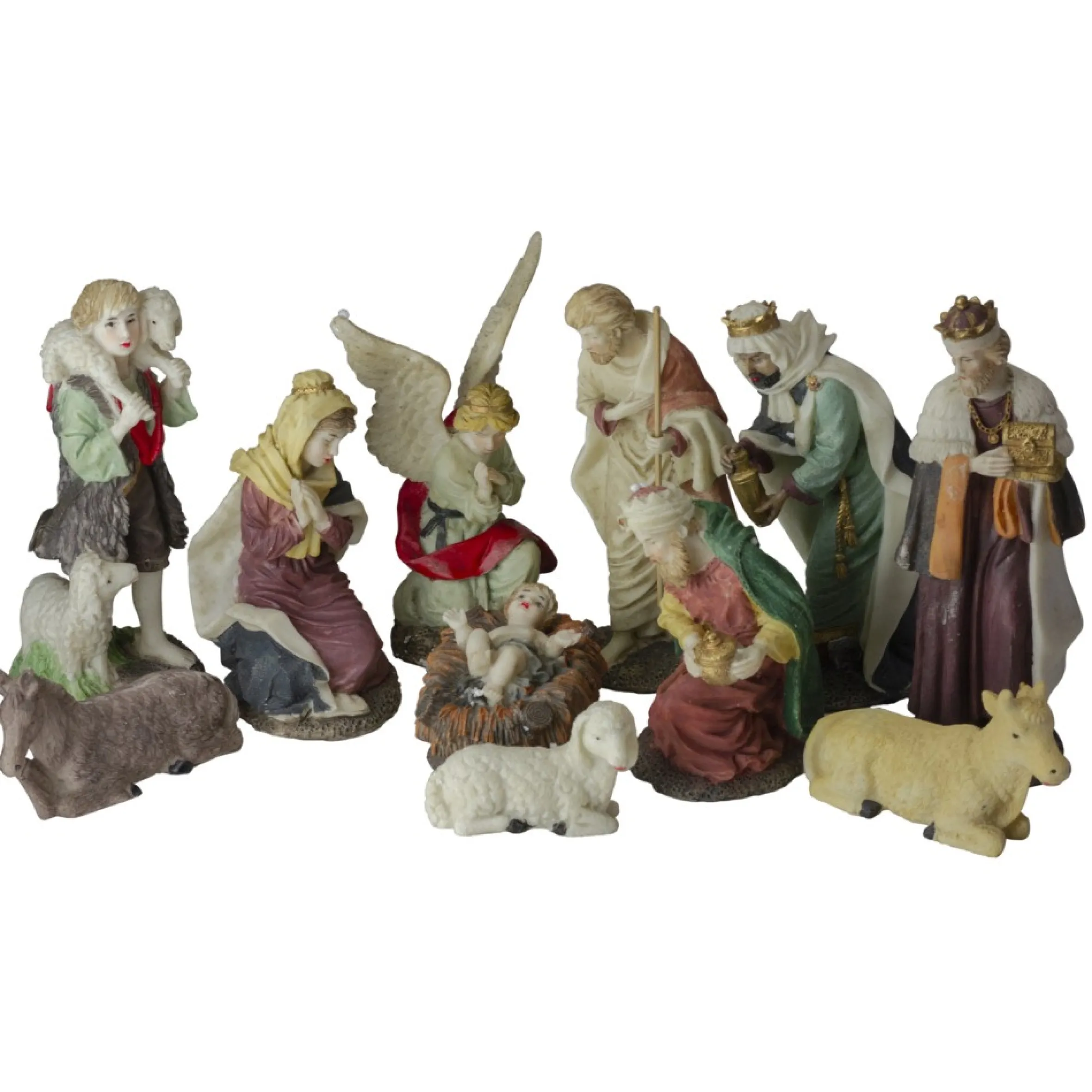 Set Of 11 Christmas Nativity Resin Figurines, 8"