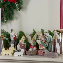 Set Of 11 Christmas Nativity Resin Figurines, 8"