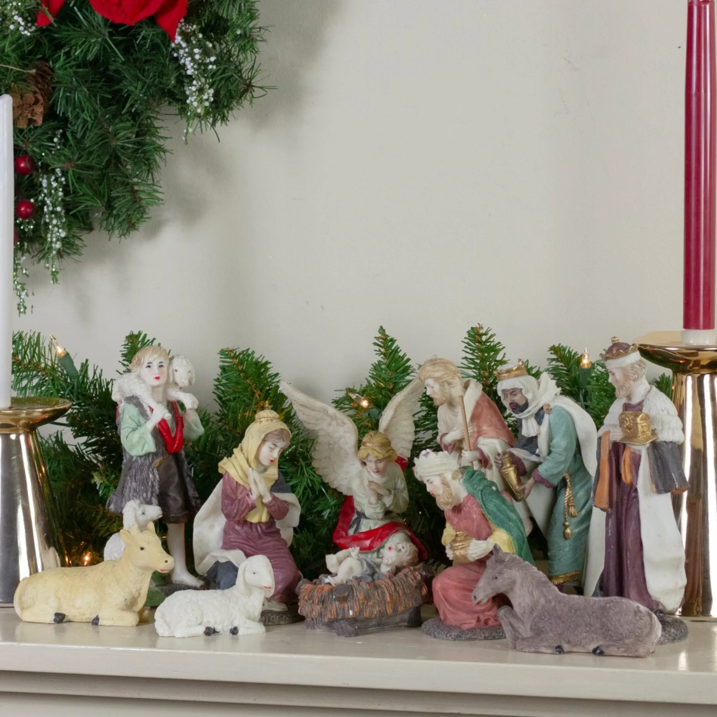 Set Of 11 Christmas Nativity Resin Figurines, 8"