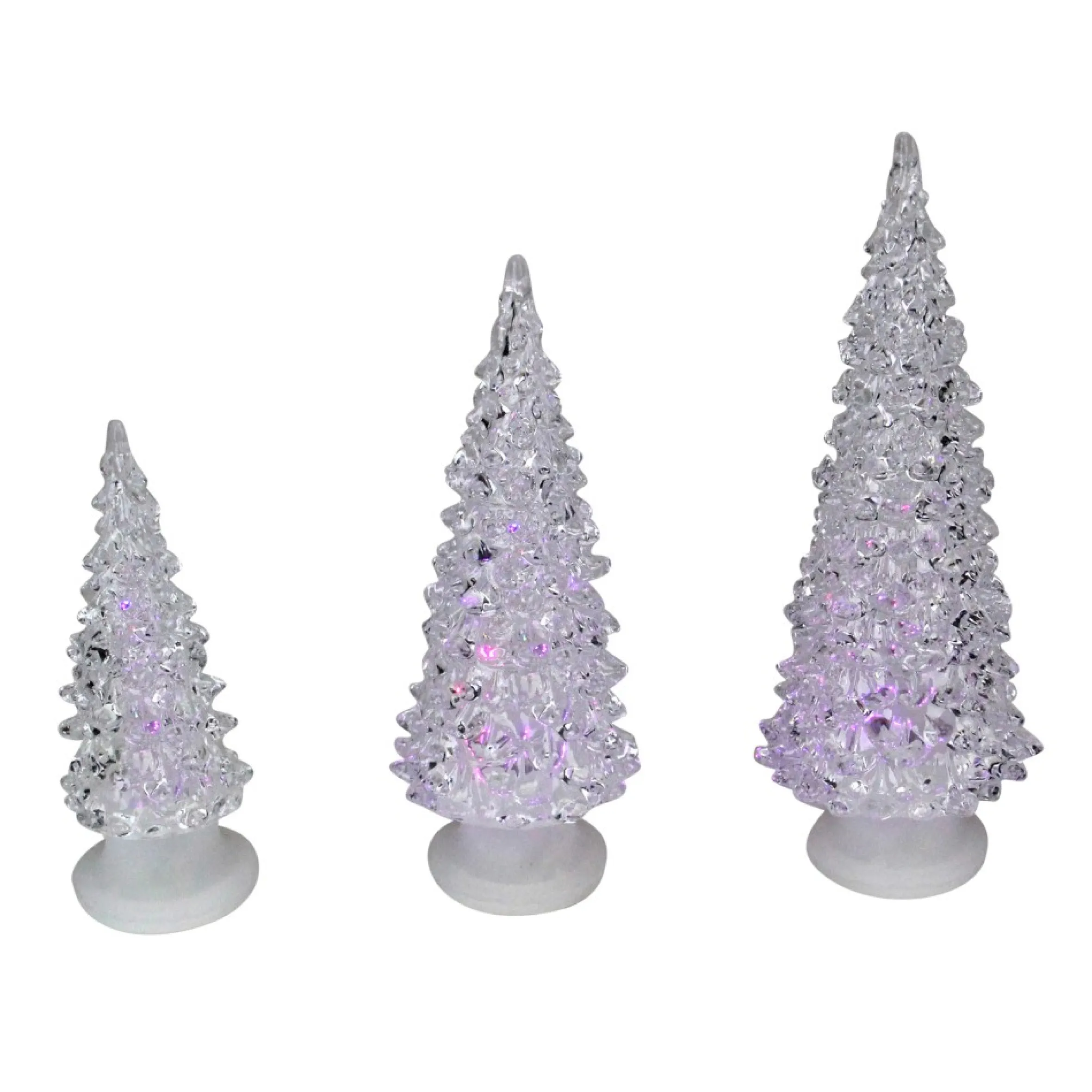 Set Of 3 Clear Color Changing Led Lighted Christmas Trees