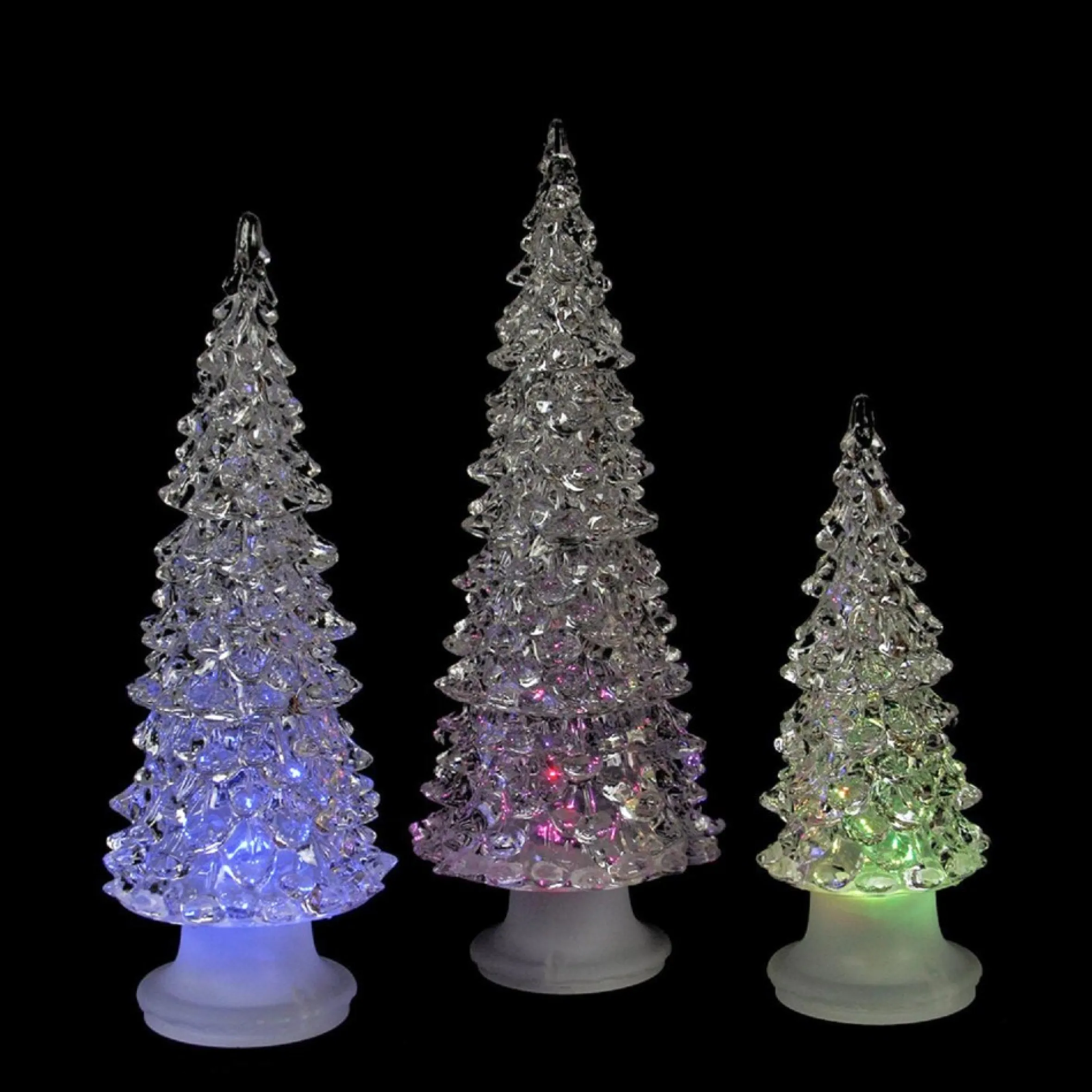 Set Of 3 Clear Color Changing Led Lighted Christmas Trees