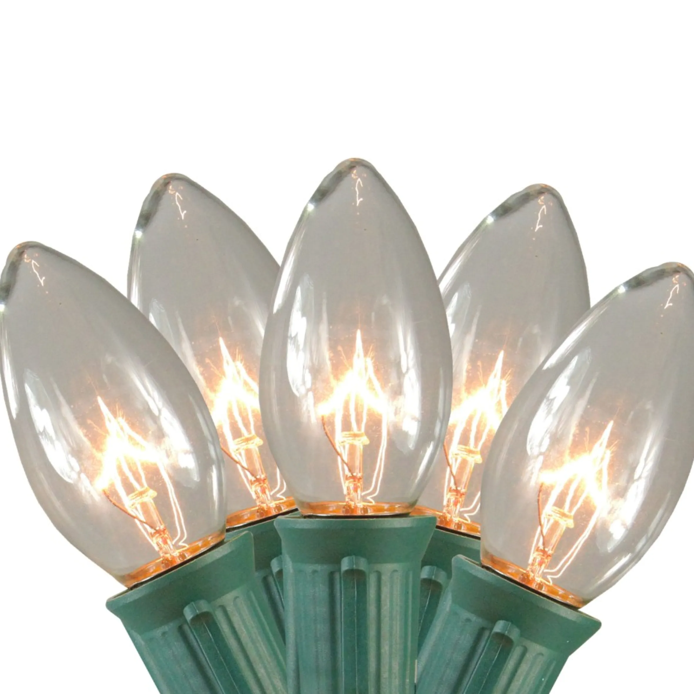 Set Of 15 Clear Lighted C9 Shape Christmas Pathway Markers, Green Wire