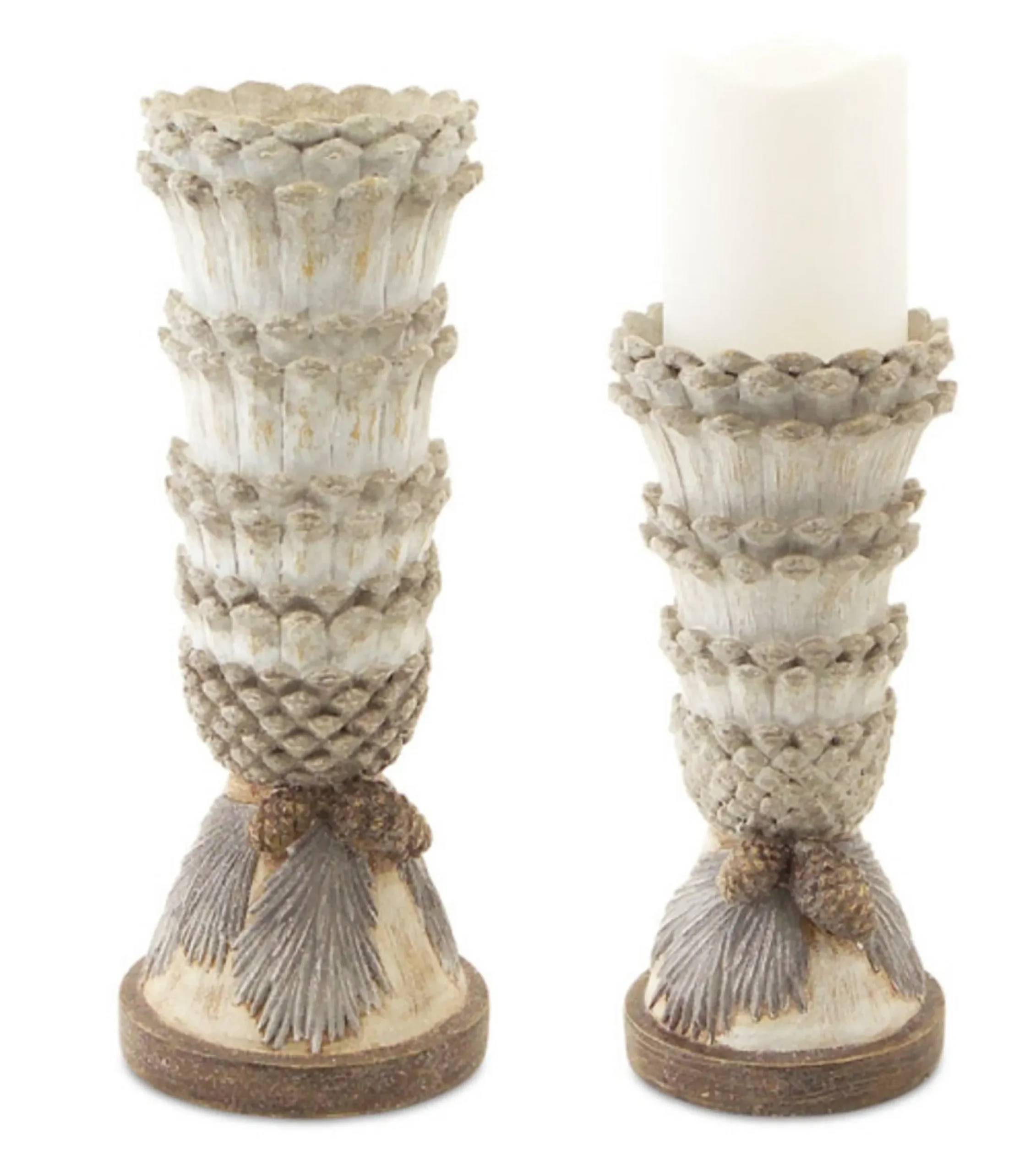 Set Of 2 Elegant Pine Cone Christmas Candle Holder Table Top Decoration 12"
