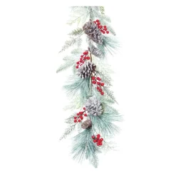 Set Of 2 Frosted Berries And Pine Artificial Christmas Garlands 6' X 13"